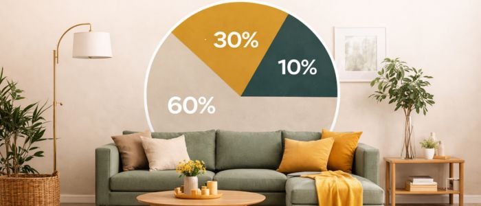 съчетаване на цветовете според правилото 60-30-10